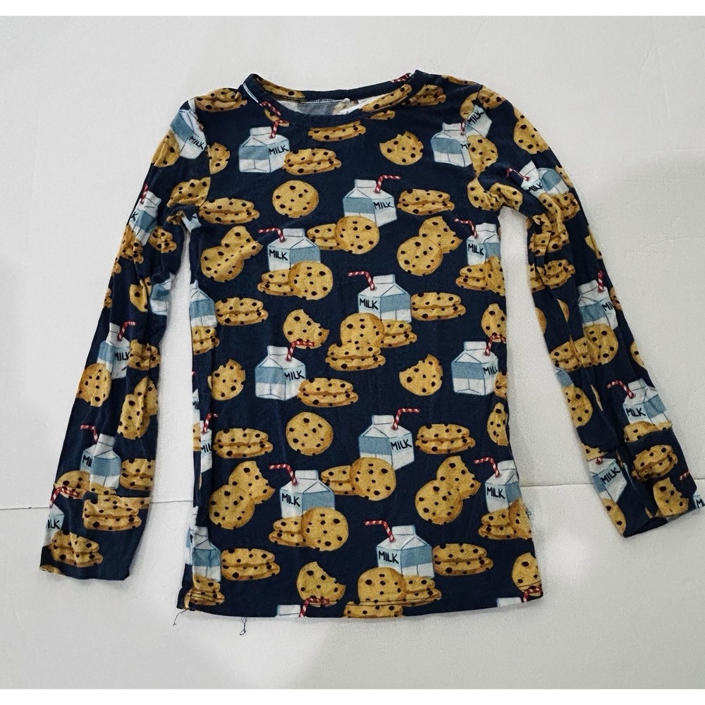 Posh Peanut Bamboo Pajama Top Shirt Size 7Y Novelty Print Milk And Cookies 🍪 🥛
